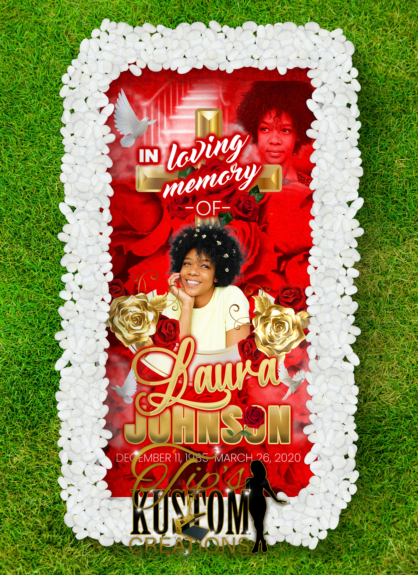 Custom Grave Blanket 3x6Custom photo grave blanket that covers the ground above a grave. These grave blankets can be customized with different photos and colors. Made with a waterproof and 